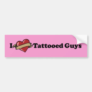 I Heart (Love) Tattooed Guys Pink Bumper Sticker