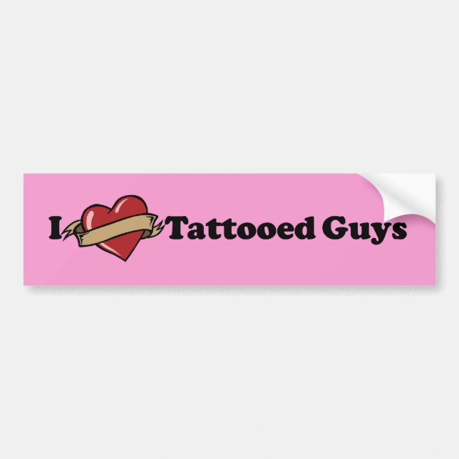 I Heart (Love) Tattooed Guys Pink Bumper Sticker (Front)