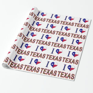 I (Heart) Love Texas Bluebonnet Flag Wrapping Paper
