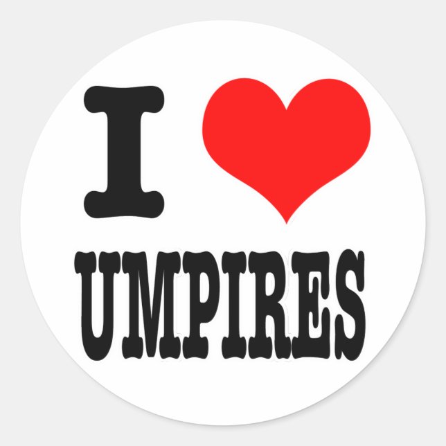 I HEART (LOVE) UMPIRES CLASSIC ROUND STICKER (Front)