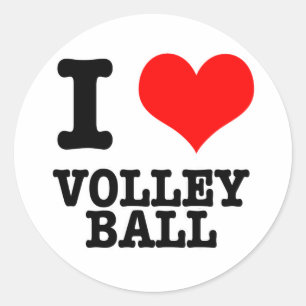 I HEART (LOVE) VOLLEY BALL CLASSIC ROUND STICKER