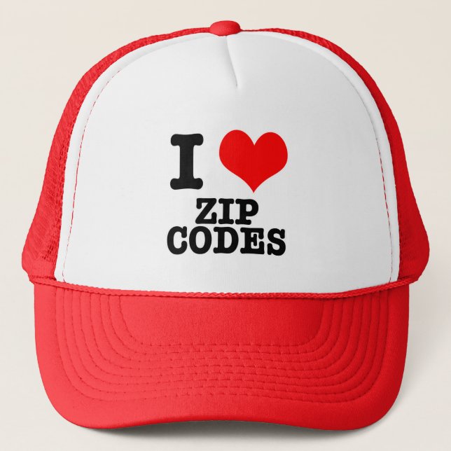 I HEART (LOVE) ZIP CODES TRUCKER HAT (Front)