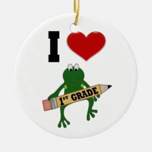 I Heart lst Grade Frog Ceramic Tree Decoration