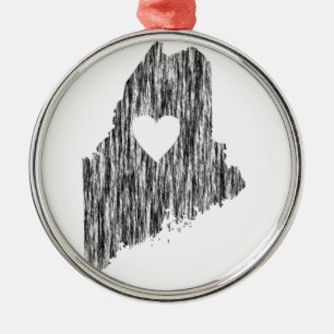 I Heart Maine Grunge Look Outline State Love Metal Ornament