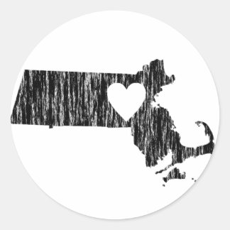 I Heart Massachusetts Grunge Outline State Love Classic Round Sticker