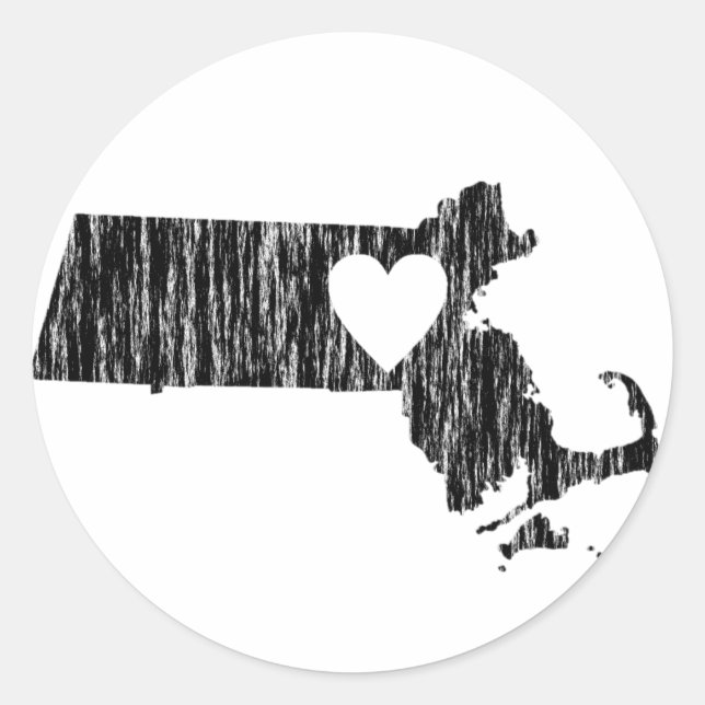 I Heart Massachusetts Grunge Outline State Love Classic Round Sticker (Front)