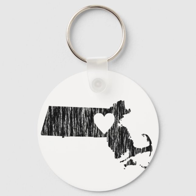 I Heart Massachusetts Grunge Outline State Love Key Ring (Front)