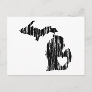 I Heart Michigan Grunge Worn Outline State Love Postcard