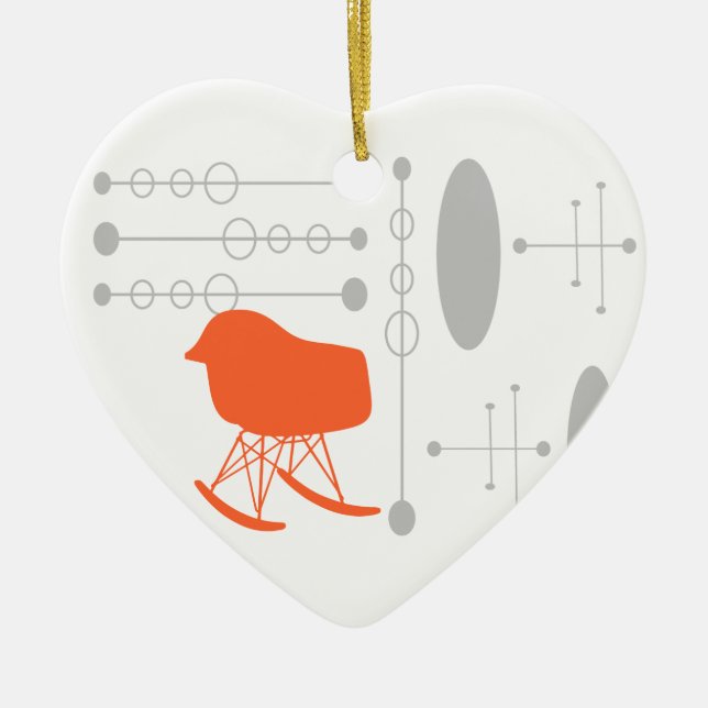I Heart Mid-Century Grey Pattern Chair Silhouette Ceramic Ornament (Front)