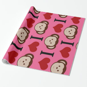 I Heart Monkeys Pink.jpg Wrapping Paper