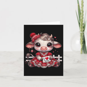 I Heart Moo Cute Girl Highland Cow Western Valenti Card