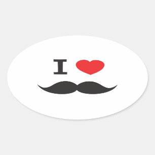I Heart Moustache Oval Sticker