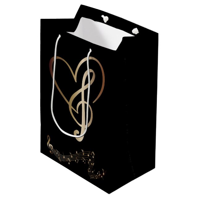 I Heart Music Gift Bag- Heart Music Notes Medium Gift Bag (Front Angled)