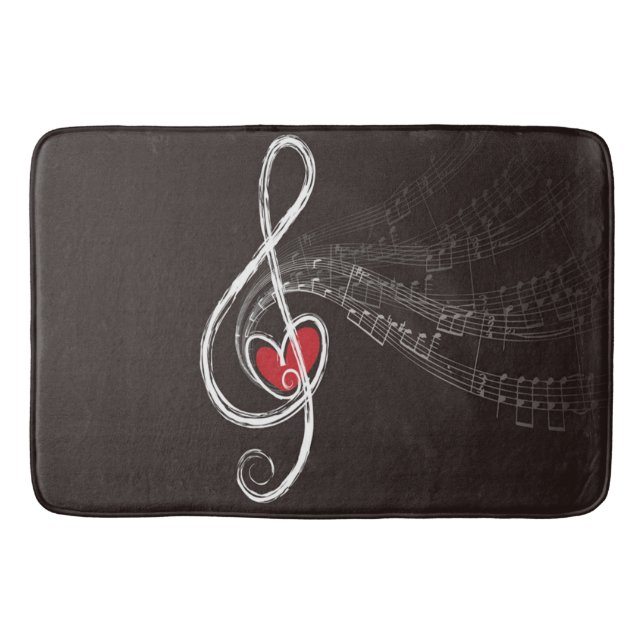 I HEART MUSIC Treble Clef Black Bathroom Decor Bath Mat (Front)