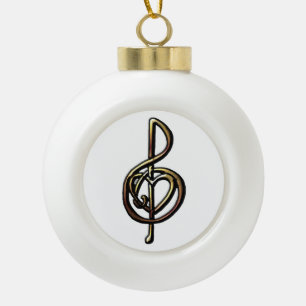 I Heart Music Treble Clef Ceramic Ball Christmas Ornament