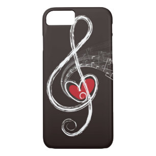 I HEART MUSIC Treble Clef Red Heart Black iPhone 8/7 Case