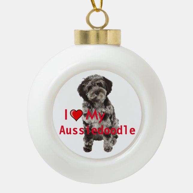 I heart my Aussidoodle Ceramic Christmas Ornament (Front)
