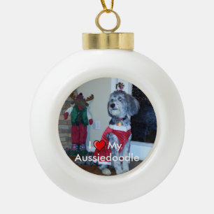 I heart my Aussiedoodle Ceramic photo Ornament