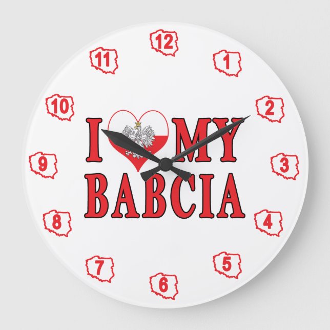 I Heart My Babcia Large Clock (Front)