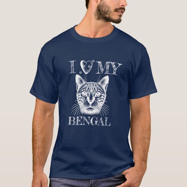 I Heart My Bengal, Cat Pawprints White T-Shirt (Front)