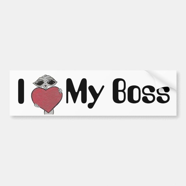 I Heart My Boss Alien Bumper Sticker (Front)
