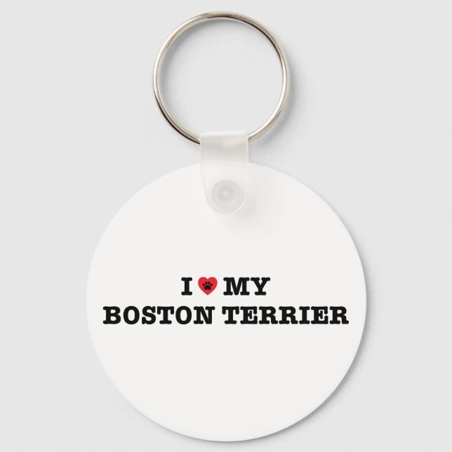 I Heart My Boston Terrier Button Keychain (Front)