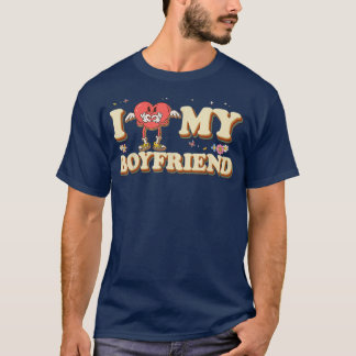 I Heart My Boyfriend Love Valentine Groovy Couple  T-Shirt