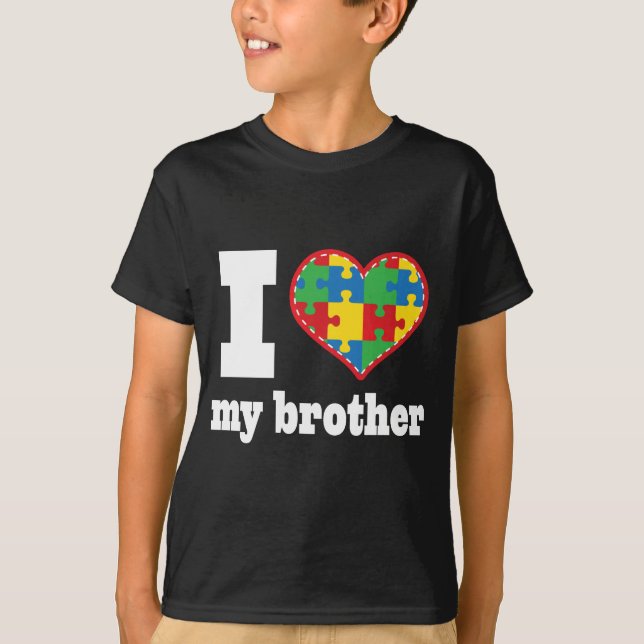 I Heart My Brother Autism Puzzle Piece Heart T-Shirt (Front)