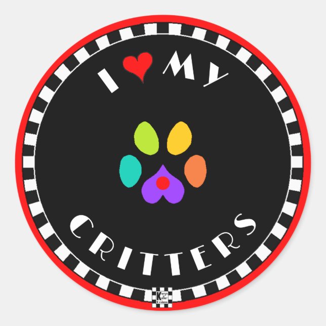 I Heart My Critters Classic Round Sticker (Front)