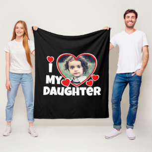 I Heart My Daughter Personalized Photo Black Fleece Blanket