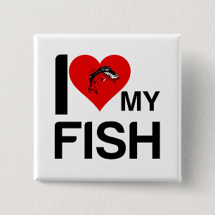 I HEART MY FISH 15 CM SQUARE BADGE