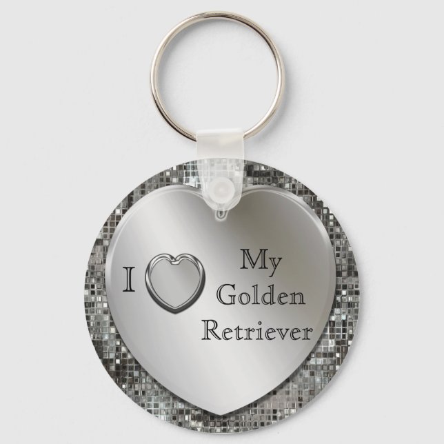 I Heart My Golden Retriever Heart Keychain (Front)