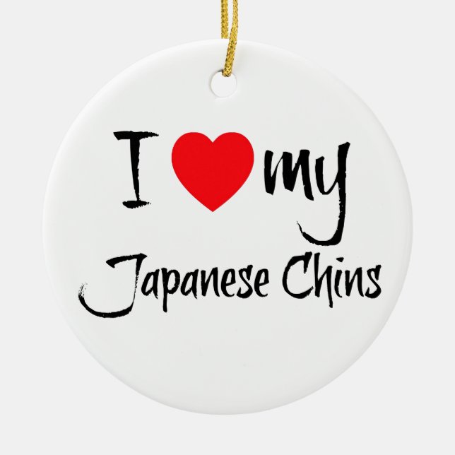 I Heart My Japanese Chin Dogs Ceramic Tree Decoration (Front)
