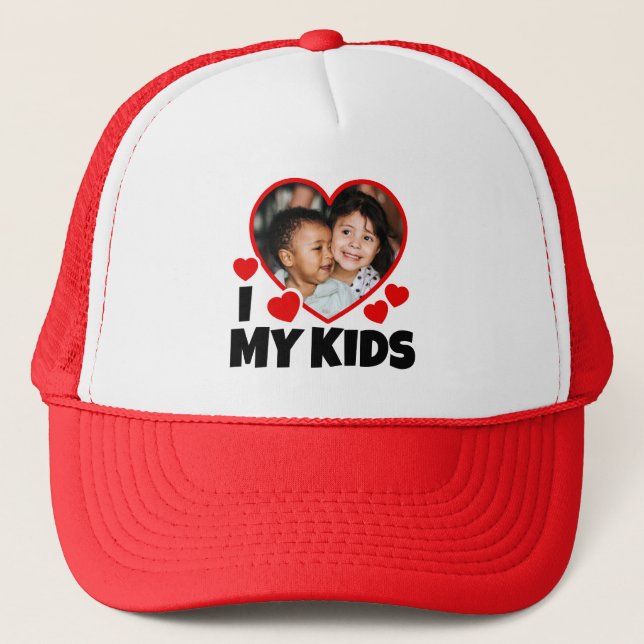 I Heart My Kids Personalised Photo Trucker Hat (Front)