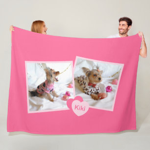 I Heart My Pet Photos Pink Fleece Blanket