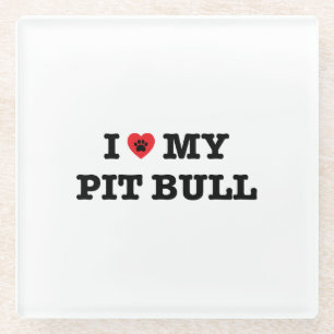 I Heart My Pit Bull Glass Coaster