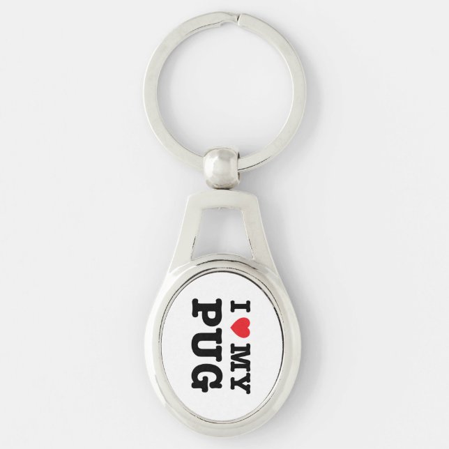 I Heart My Pug Metal Keychain (Front)