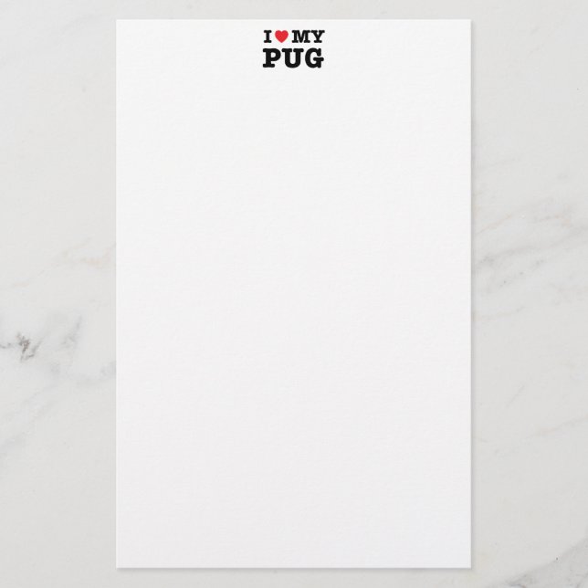 I Heart My Pug Stationery (Front)