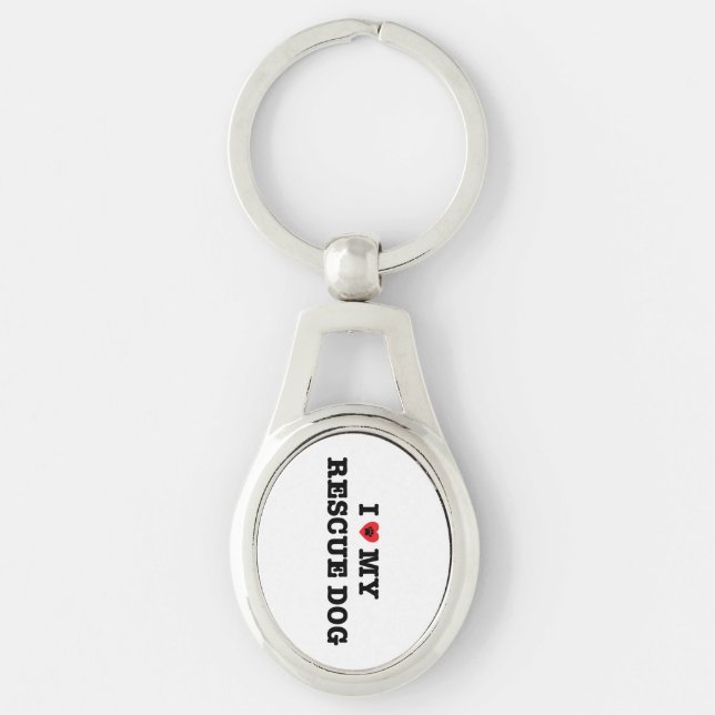 I Heart My Rescue Dog Metal Keychain (Front)