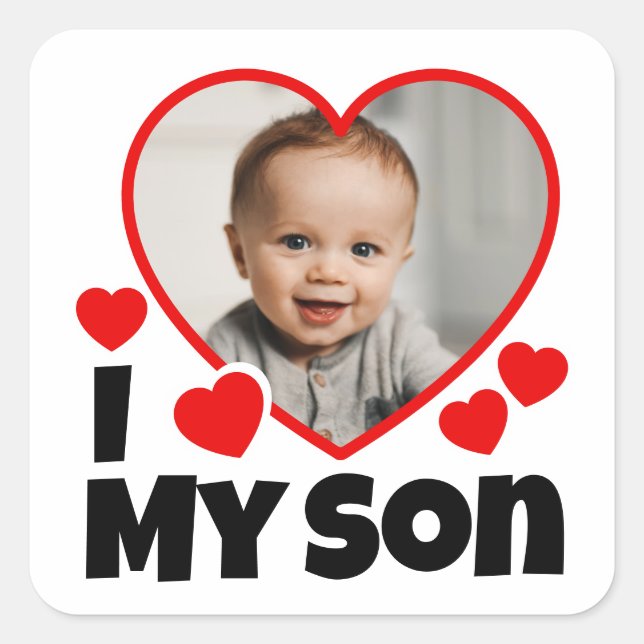 I Heart My Son Personalised Photo  Square Sticker (Front)