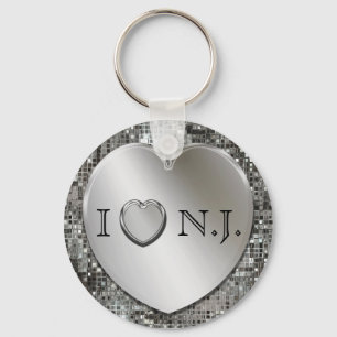 I Heart N.J. Silver Heart Keychain