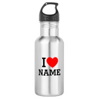 I Heart Name Stainless Steel Water Bottle