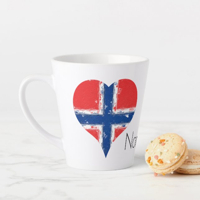 I Heart Norway Distressed Painted Heart Flag Latte Mug (In Situ)