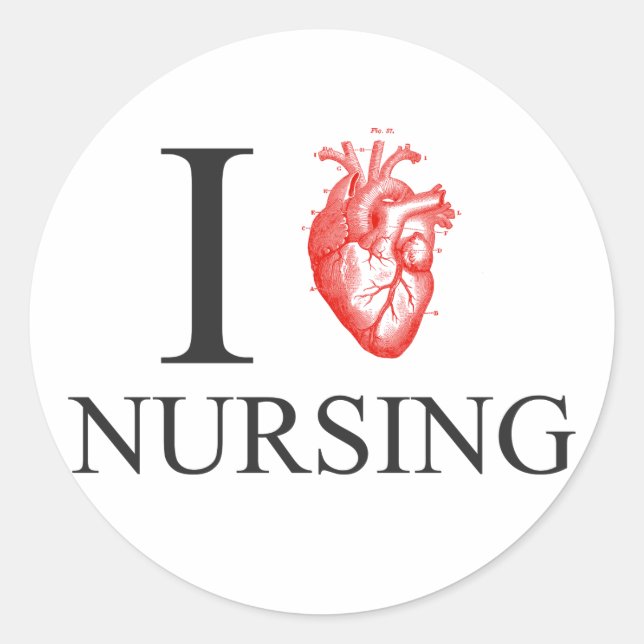 I Heart Nursing Classic Round Sticker (Front)