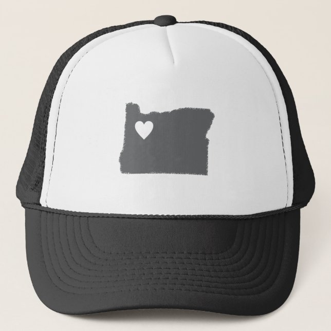 I Heart Oregon Grunge Look Outline State Love Trucker Hat (Front)