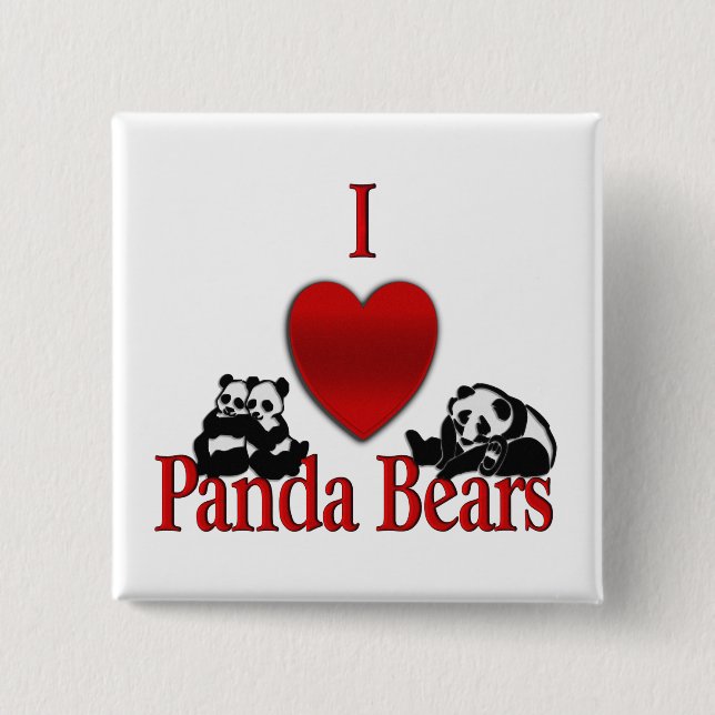 I Heart Panda Bears 15 Cm Square Badge (Front)