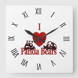 I Heart Panda Bears Fun Square Wall Clock