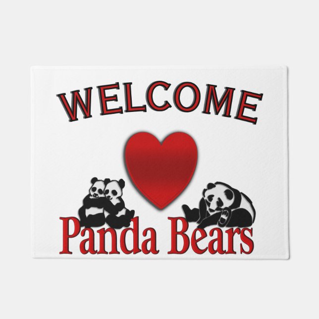 I Heart Panda Bears Fun Welcome Mat (Front)