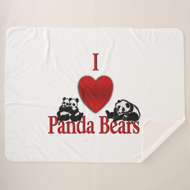 I Heart Panda Bears Sherpa Blanket (Front (Horizontal))
