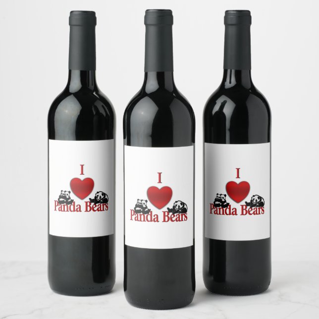 I Heart Panda Bears Wine Label (Bottles)